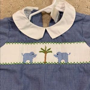 Boys Blue smocked Longall Elephant